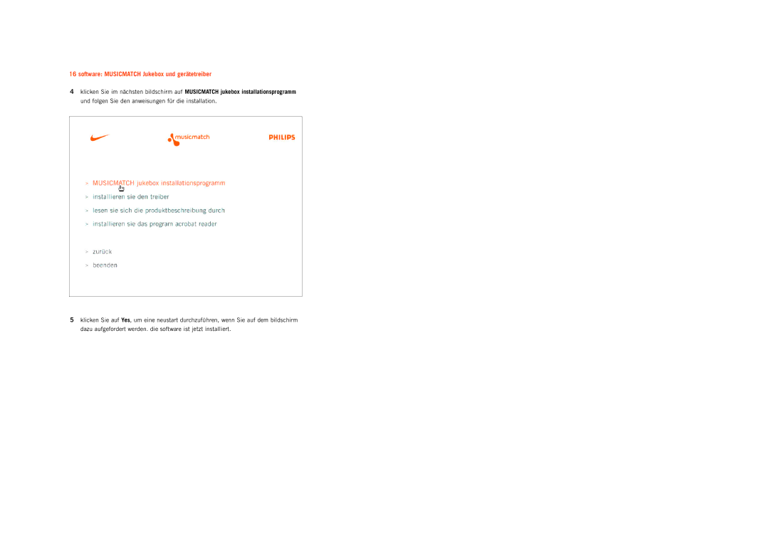 Philips psa[64 manual Software Musicmatch Jukebox und gerätetreiber 