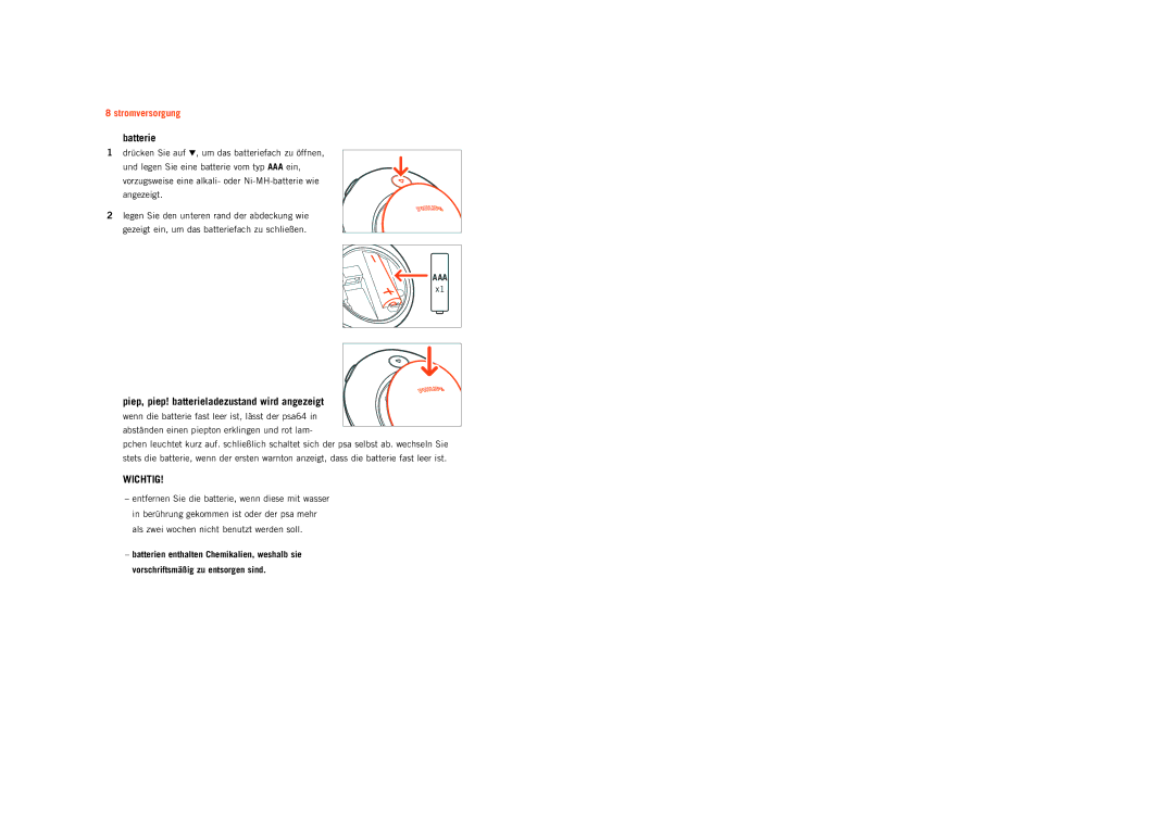 Philips psa[64 manual Batterie, Piep, piep! batterieladezustand wird angezeigt 