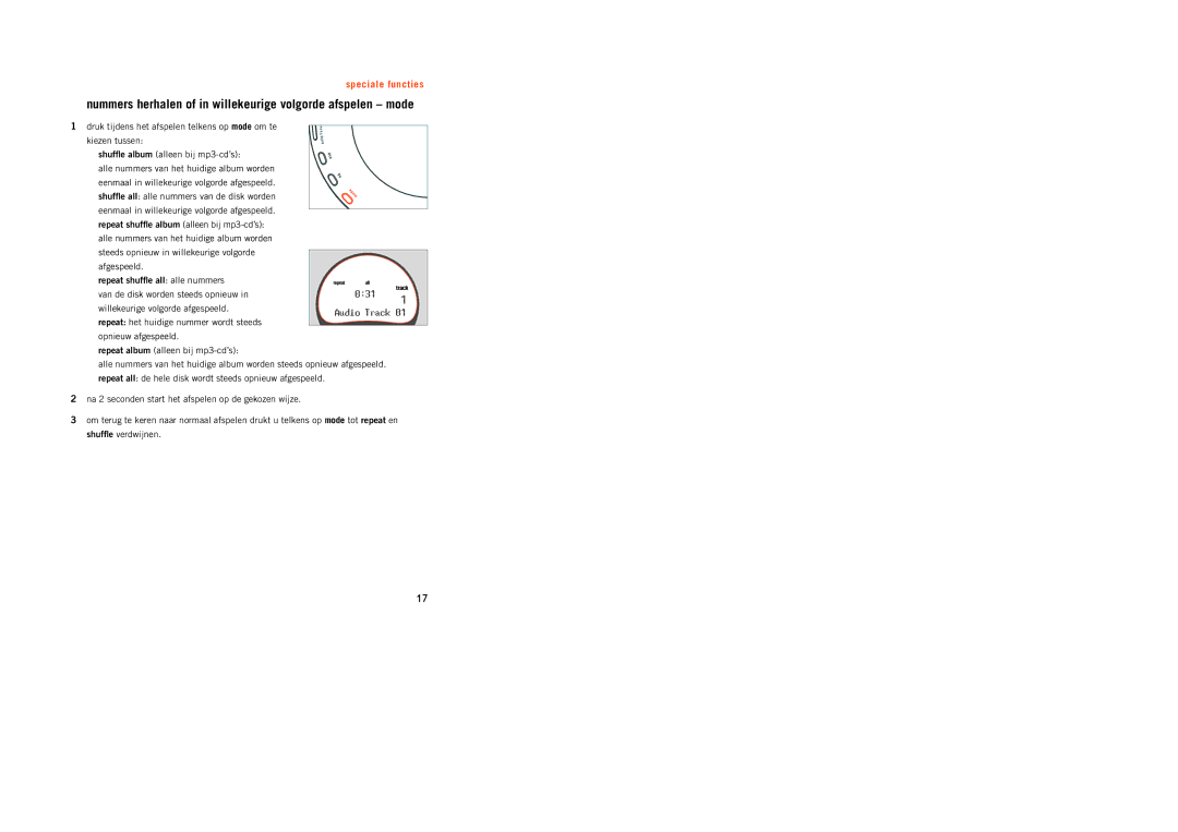 Philips PSA[CD12 manual Nummers herhalen of in willekeurige volgorde afspelen mode, Audio Track 