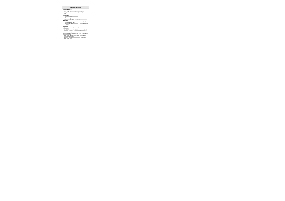 Philips psa[fm Power supply / accessories Battery see ﬁgure, Battery playtime, Indication of empty battery, Accessories 