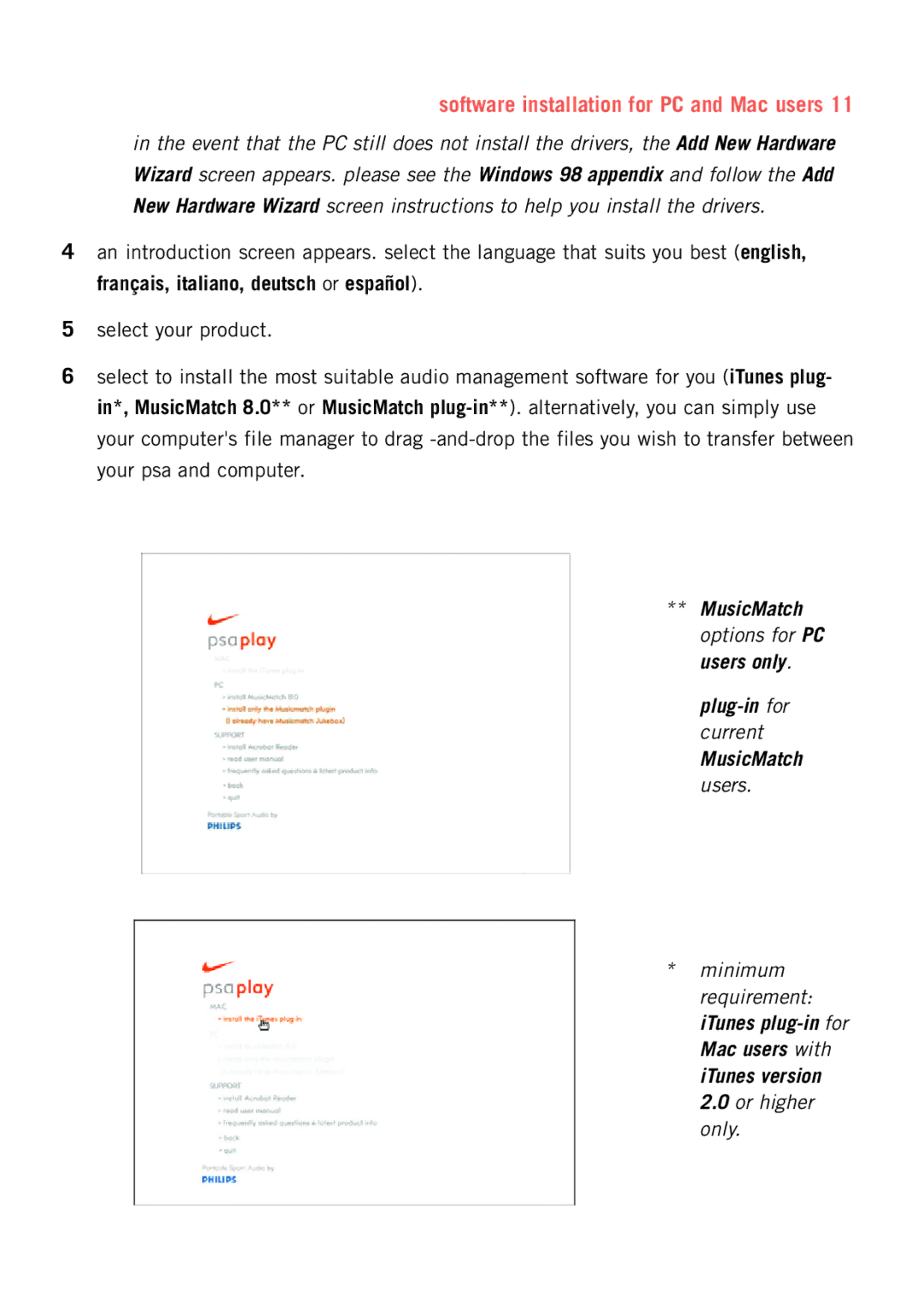 Philips psaplay user manual Plug-in for current 