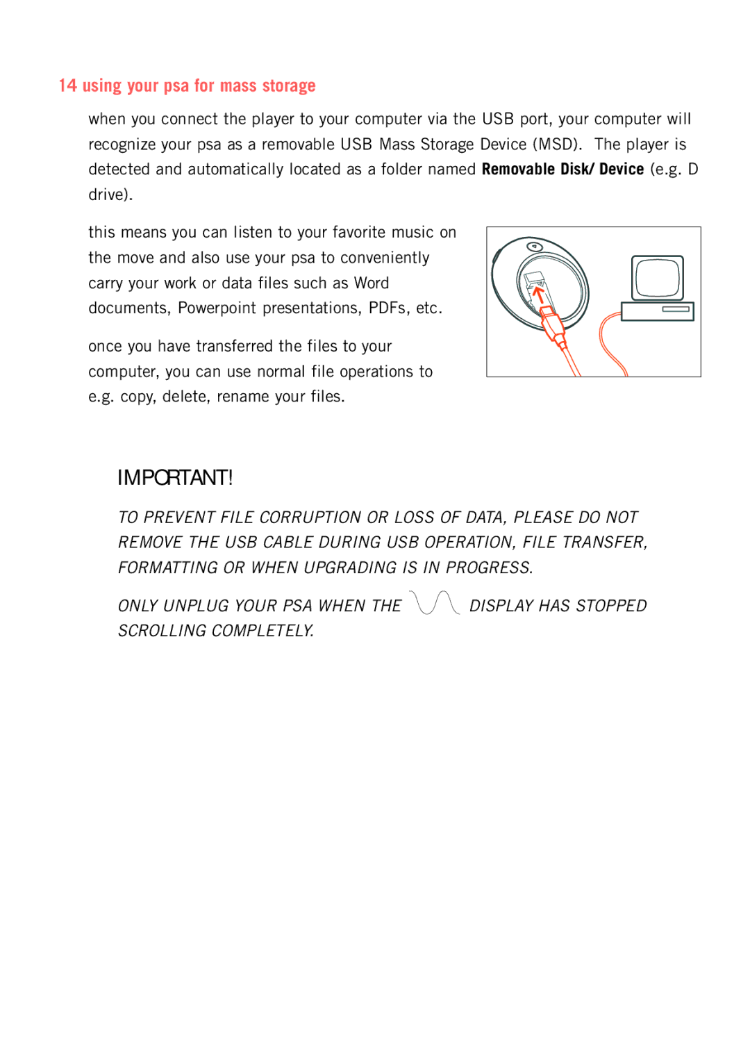 Philips psaplay user manual Using your psa for mass storage 