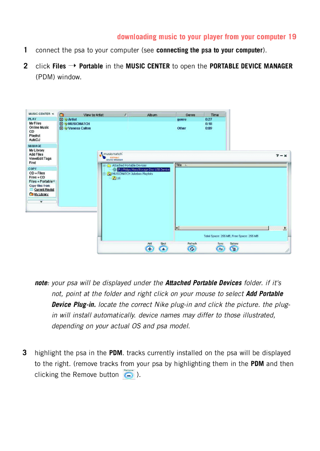 Philips psaplay user manual Downloading music to your player from your computer 