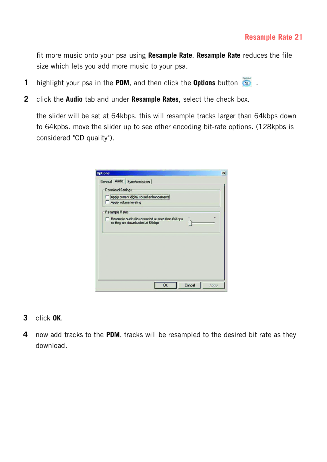 Philips psaplay user manual Resample Rate 