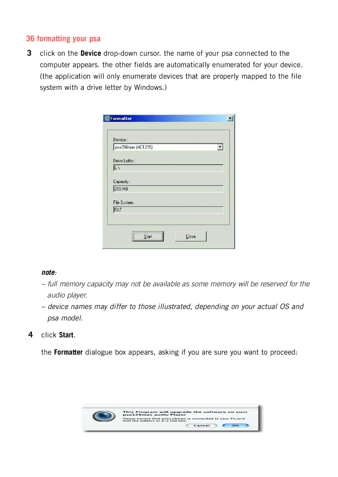 Philips psaplay user manual Formatting your psa 