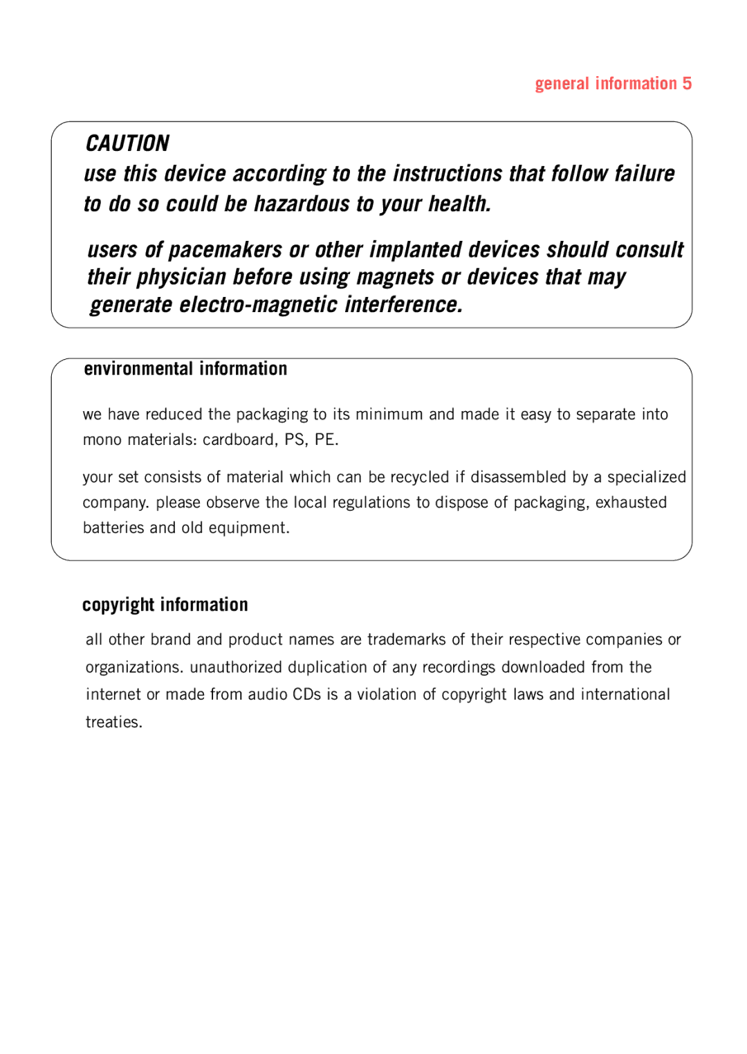 Philips psaplay user manual Environmental information, Copyright information, General information 