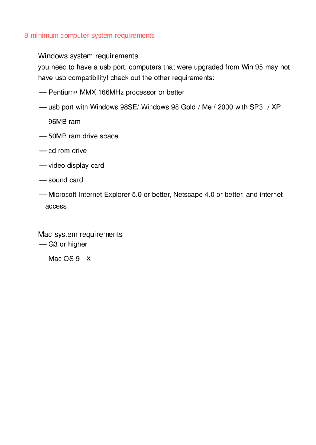 Philips psaplay user manual Windows system requirements, Mac system requirements, Minimum computer system requirements 