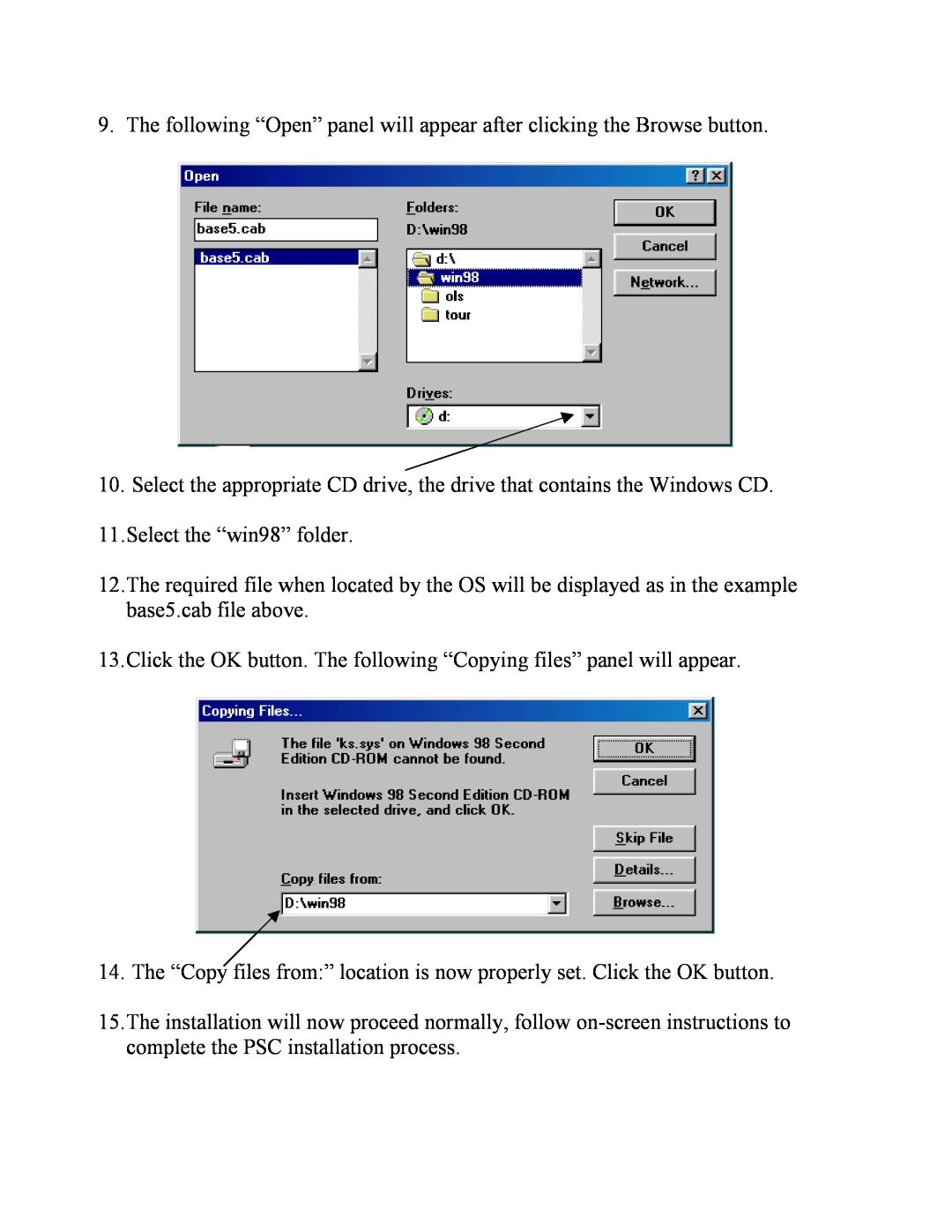Philips PSC 604, PSC 605 manual Select the “win98” folder 