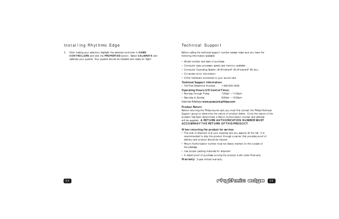 Philips PSC 703 user manual Technical Support 