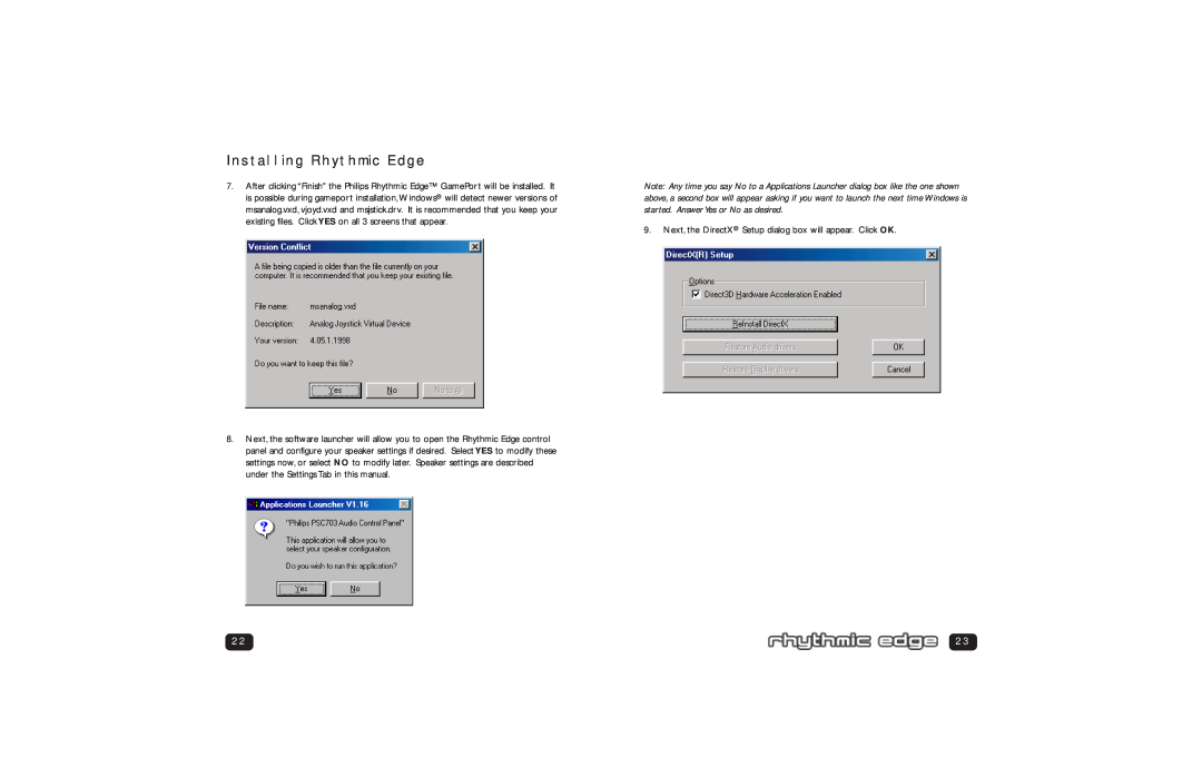 Philips PSC 703 user manual Installing Rhythmic Edge 
