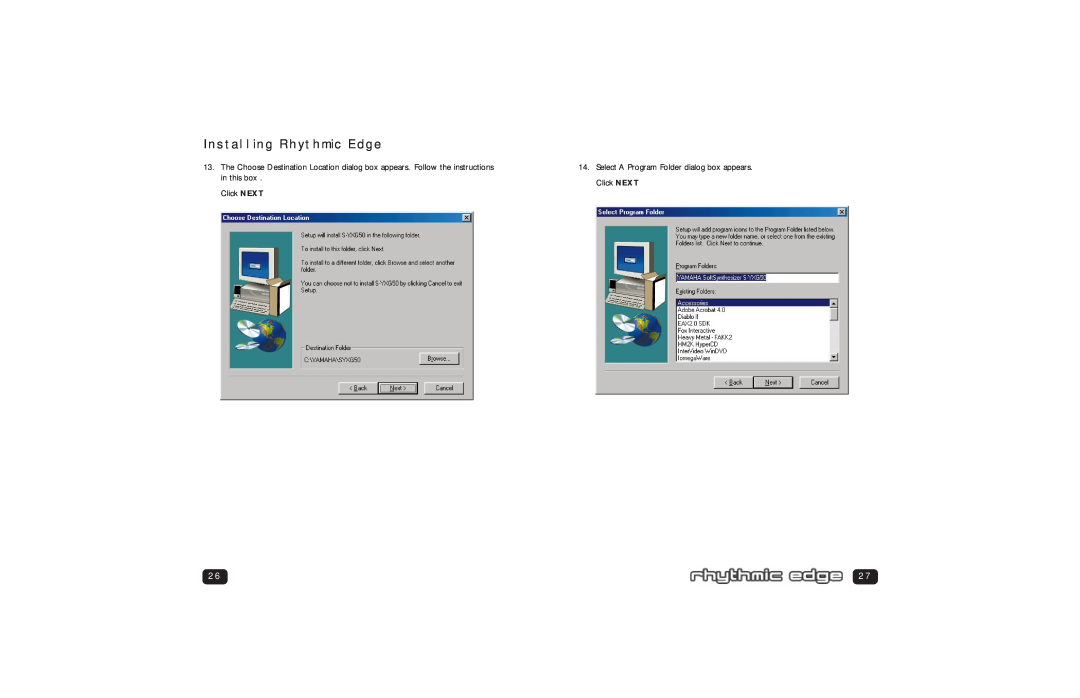 Philips PSC 703 user manual Installing Rhythmic Edge, Click NEXT 