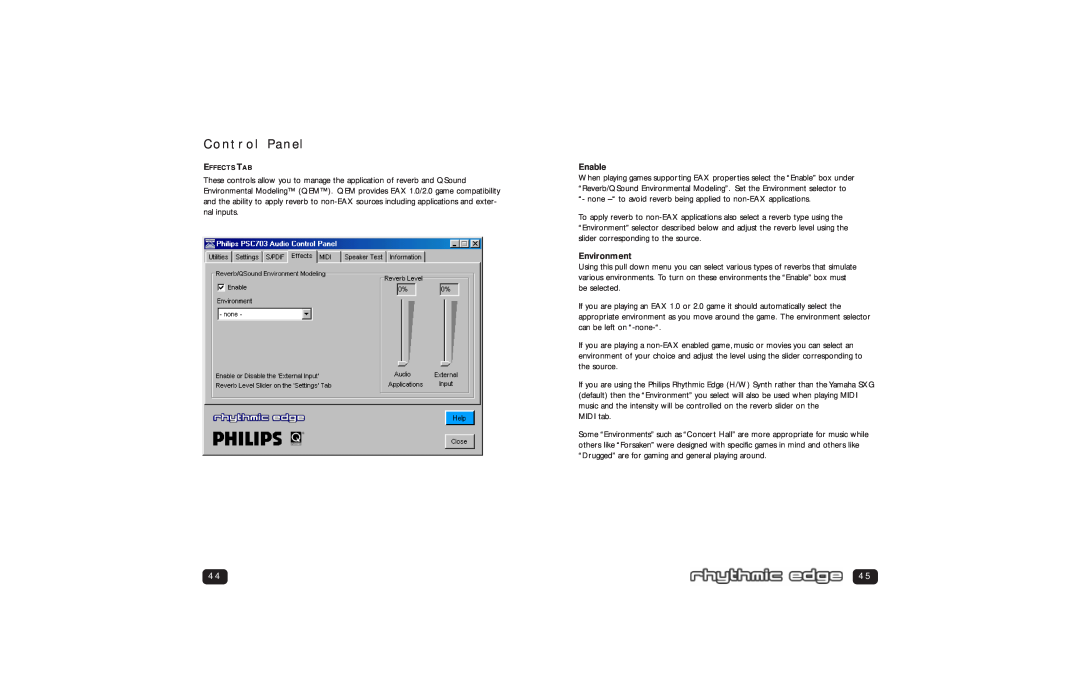 Philips PSC 703 user manual Enable, Environment, Control Panel 