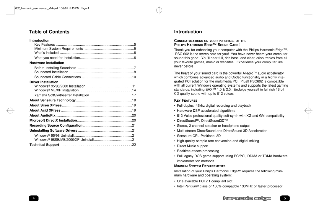 Philips PSC602 user manual Table of Contents, Introduction 