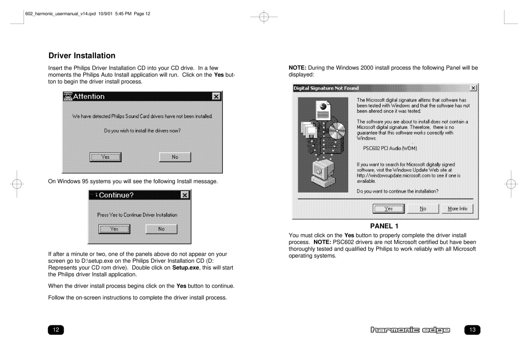 Philips PSC602 user manual Panel 