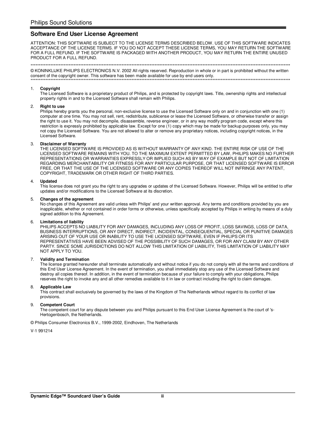 Philips PSC604 manual Software End User License Agreement 