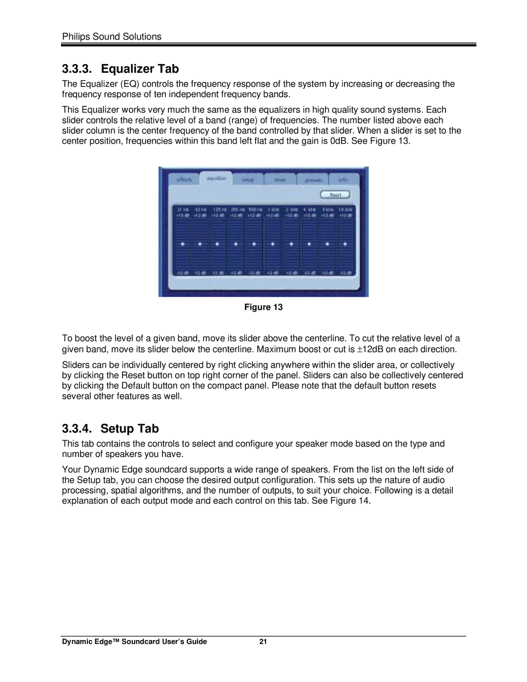 Philips PSC604 manual Equalizer Tab, Setup Tab 