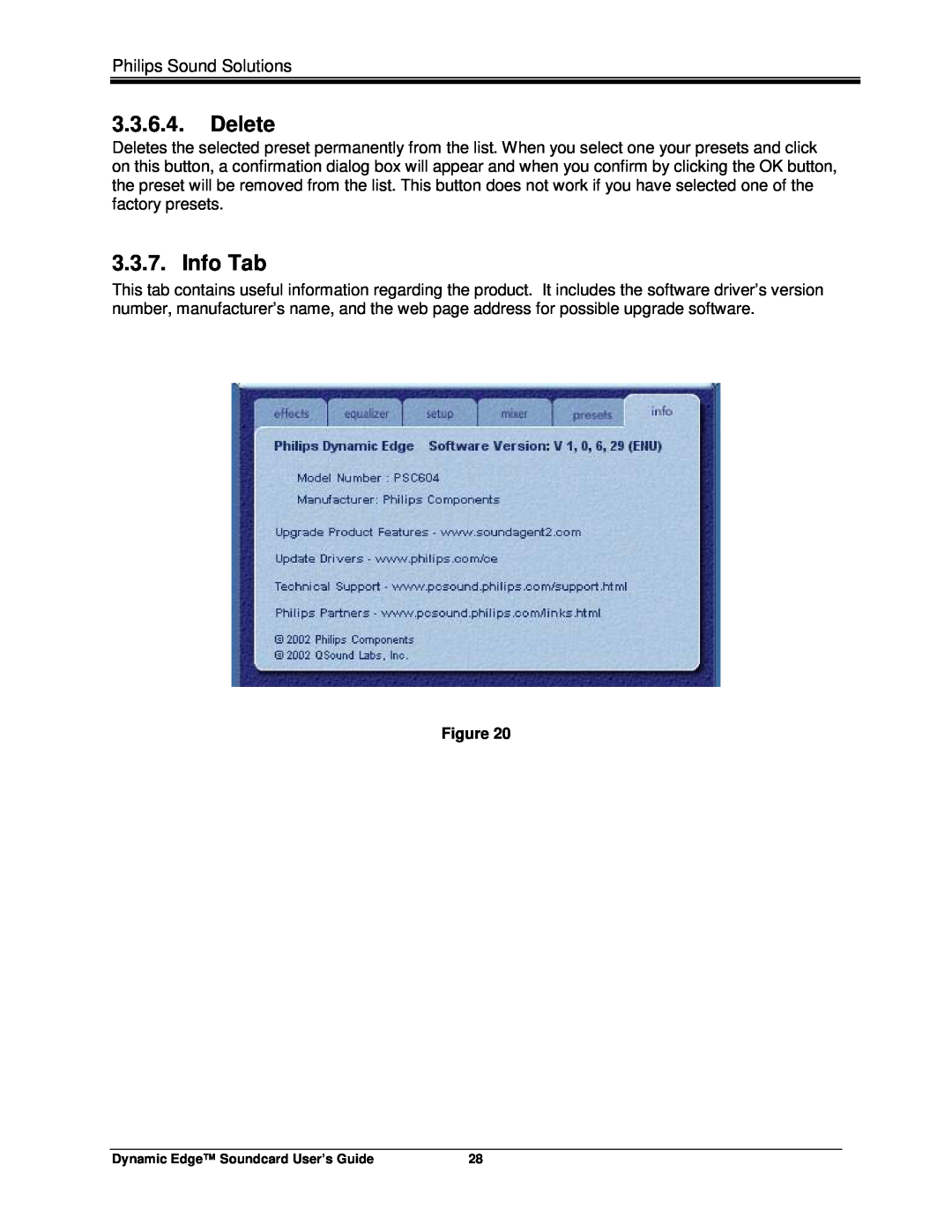 Philips PSC604 manual Delete, Info Tab 