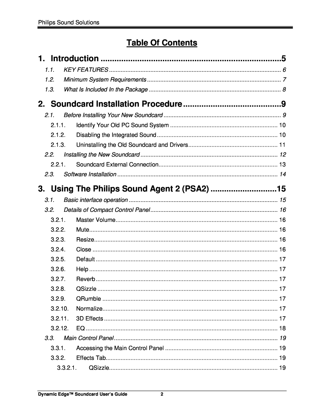 Philips PSC604 Introduction, Table Of Contents, Soundcard Installation Procedure, Using The Philips Sound Agent 2 PSA2 