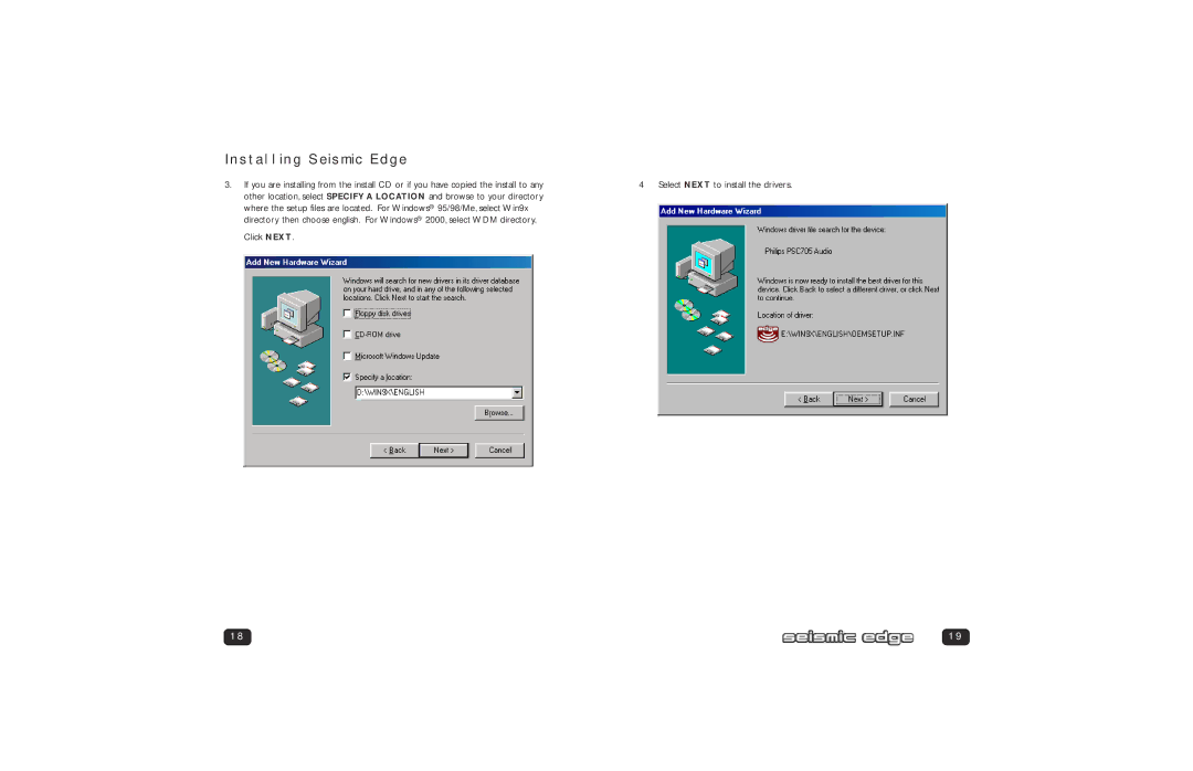 Philips PSC705 user manual Installing Seismic Edge 