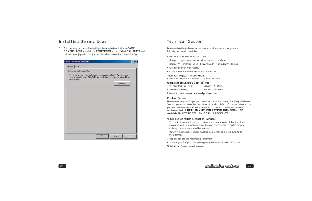 Philips PSC705 user manual Technical Support, Accompany the Return of this Product 