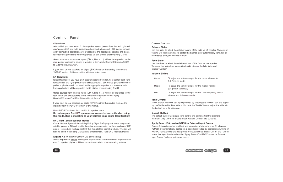 Philips PSC705 user manual Balance Slider, Fade Slider, Volume Sliders, Tone Control, Default Button 