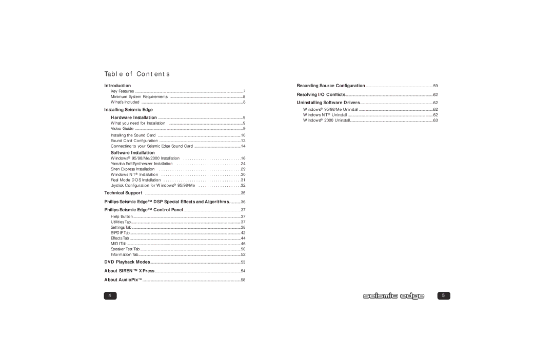 Philips PSC705 user manual Table of Contents 