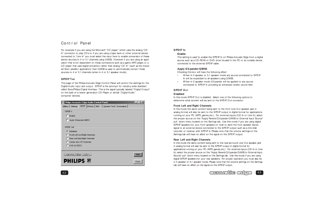 Philips PSC706 Enable, Apply QXpander/QMSS, Disabled, Front Left and Right Channels, Rear Left and Right Channels 