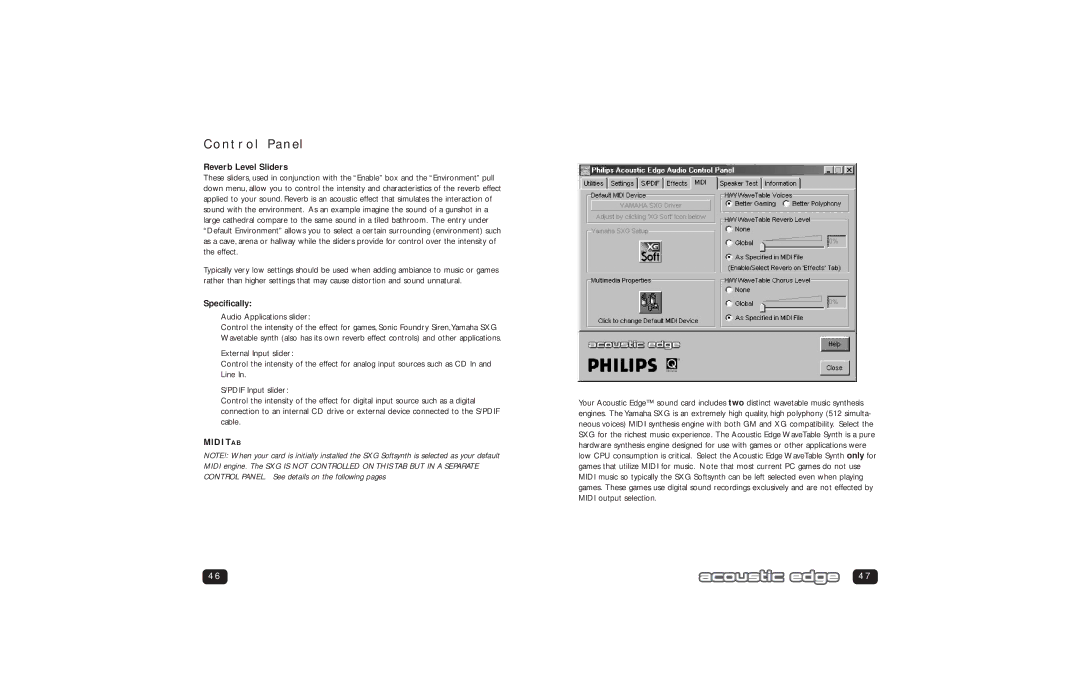 Philips PSC706 user manual Reverb Level Sliders, Specifically, Audio Applications slider 