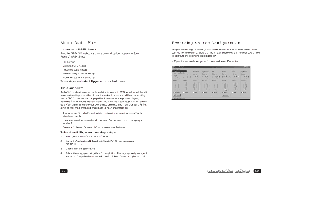 Philips PSC706 user manual About Audio Pix, Recording Source Configuration, To install AudioPix, follow these simple steps 