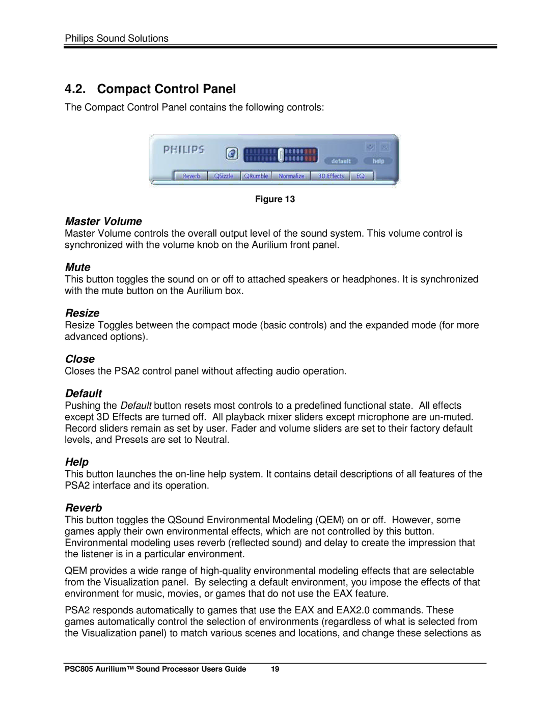 Philips PSC805 manual Compact Control Panel 