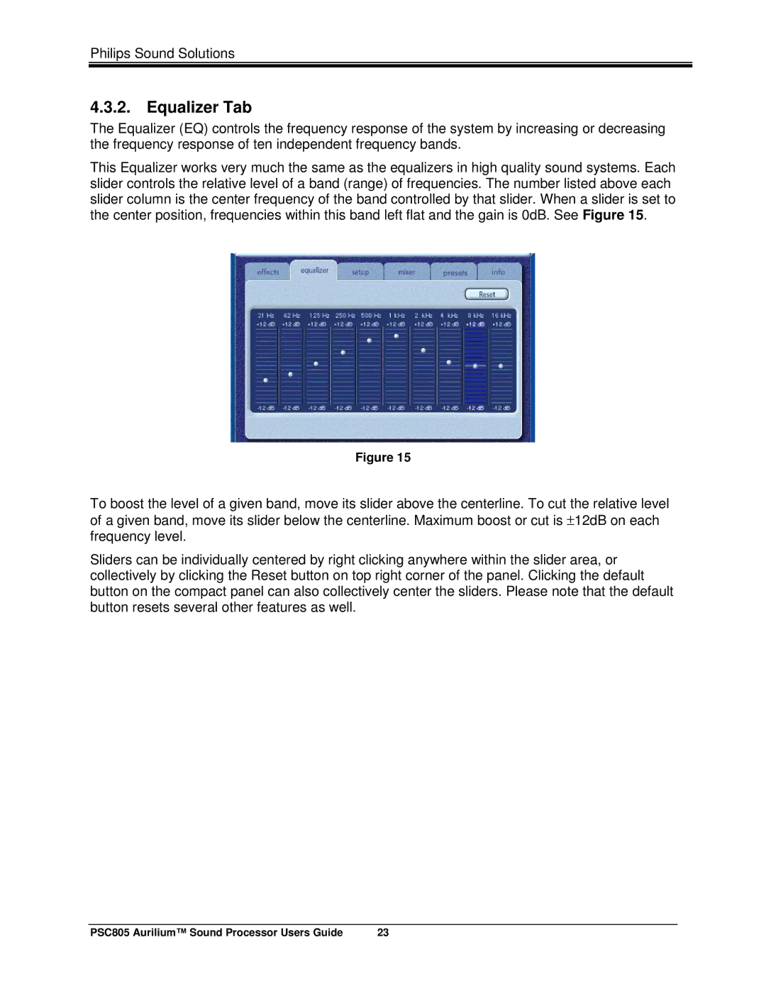 Philips PSC805 manual Equalizer Tab 