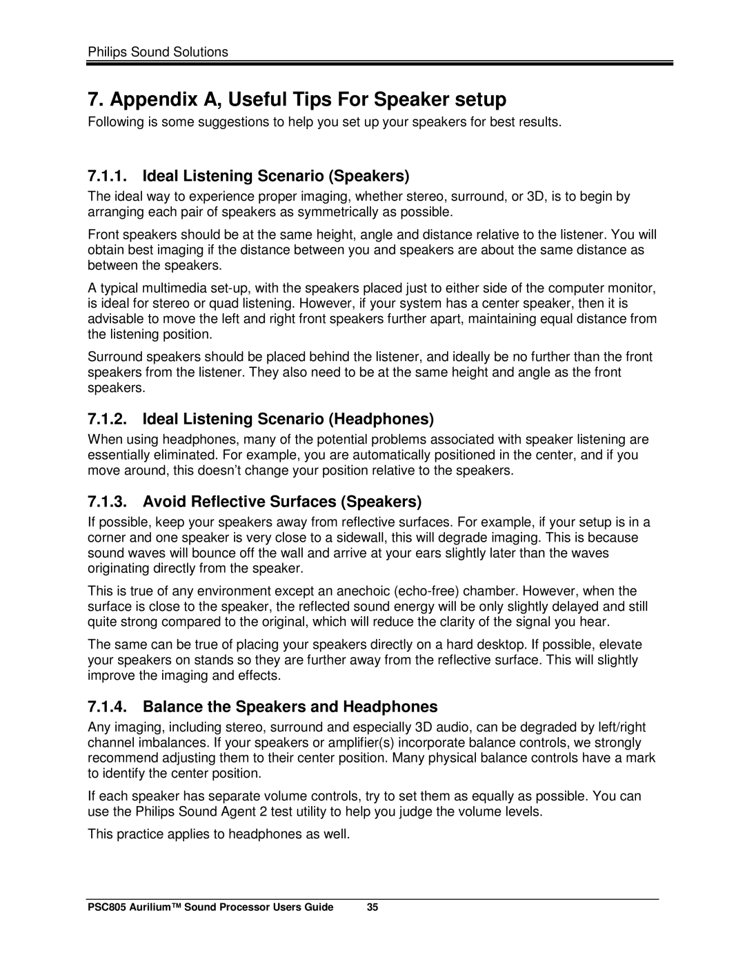 Philips PSC805 manual Appendix A, Useful Tips For Speaker setup, Ideal Listening Scenario Speakers 
