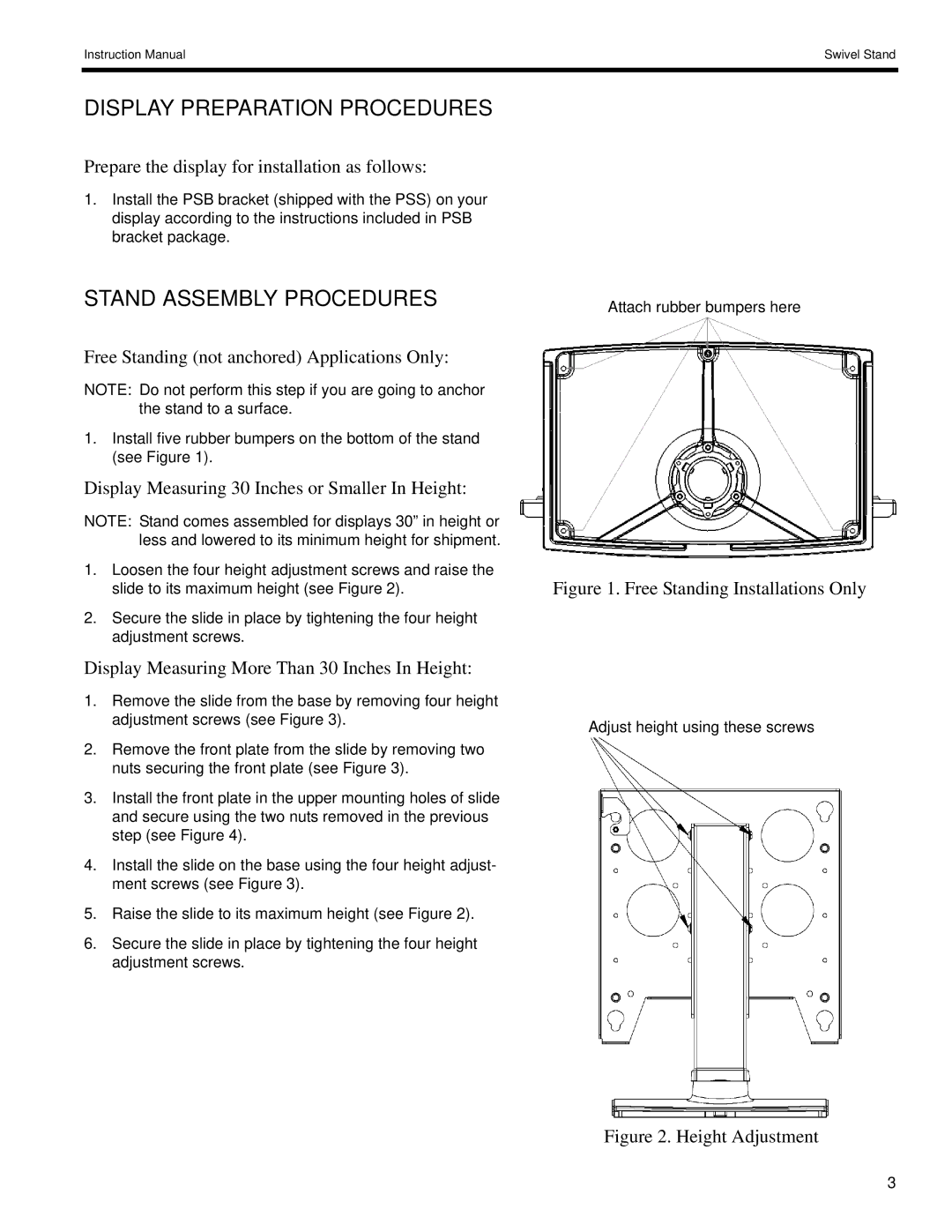 Philips (PSS-2000BR/SS) instruction manual Display Preparation Procedures, Stand Assembly Procedures 