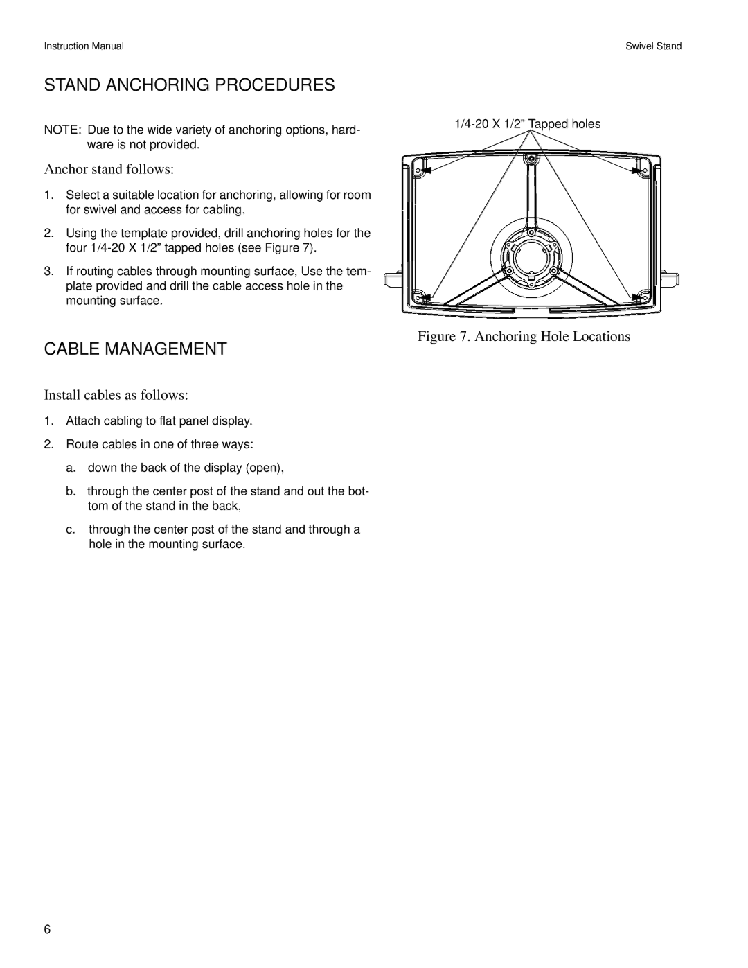 Philips (PSS-2000BR/SS) Stand Anchoring Procedures, Cable Management, Anchor stand follows, Install cables as follows 