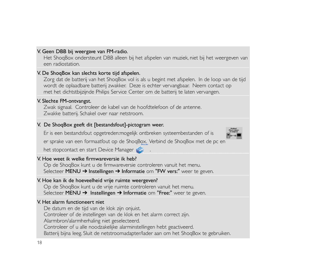 Philips PSS100 user manual Hoe kan ik de hoeveelheid vrije ruimte weergeven? 