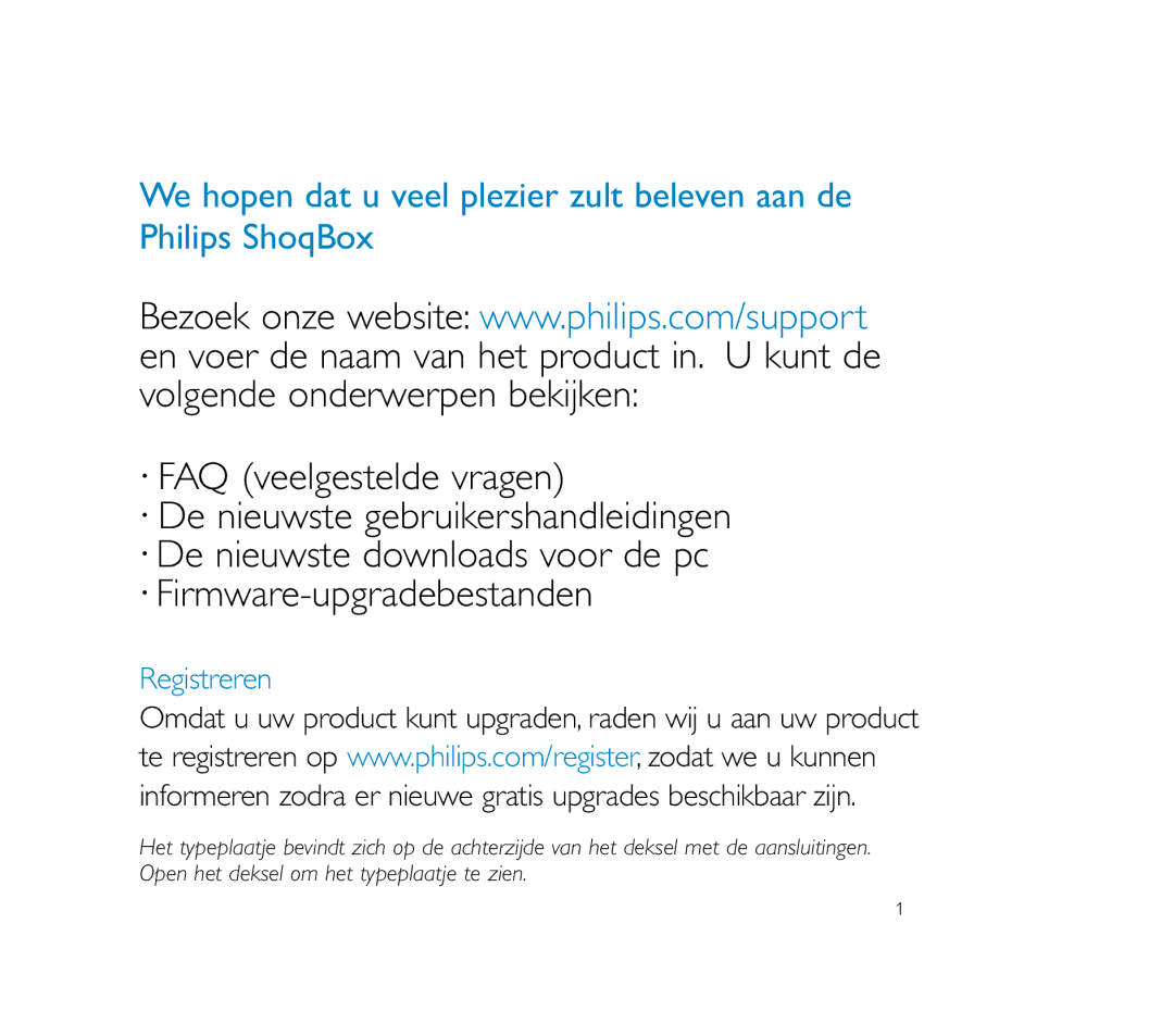 Philips PSS100 user manual Registreren 