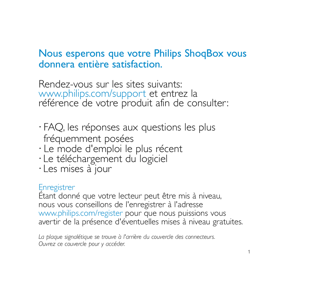 Philips PSS100 user manual ·Le mode demploi le plus récent, ·Le téléchargement du logiciel ·Les mises à jour, Enregistrer 