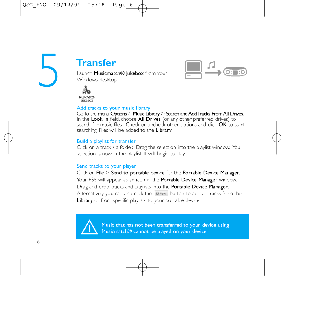 Philips PSS110/07 Transfer, Add tracks to your music library, Build a playlist for transfer, Send tracks to your player 