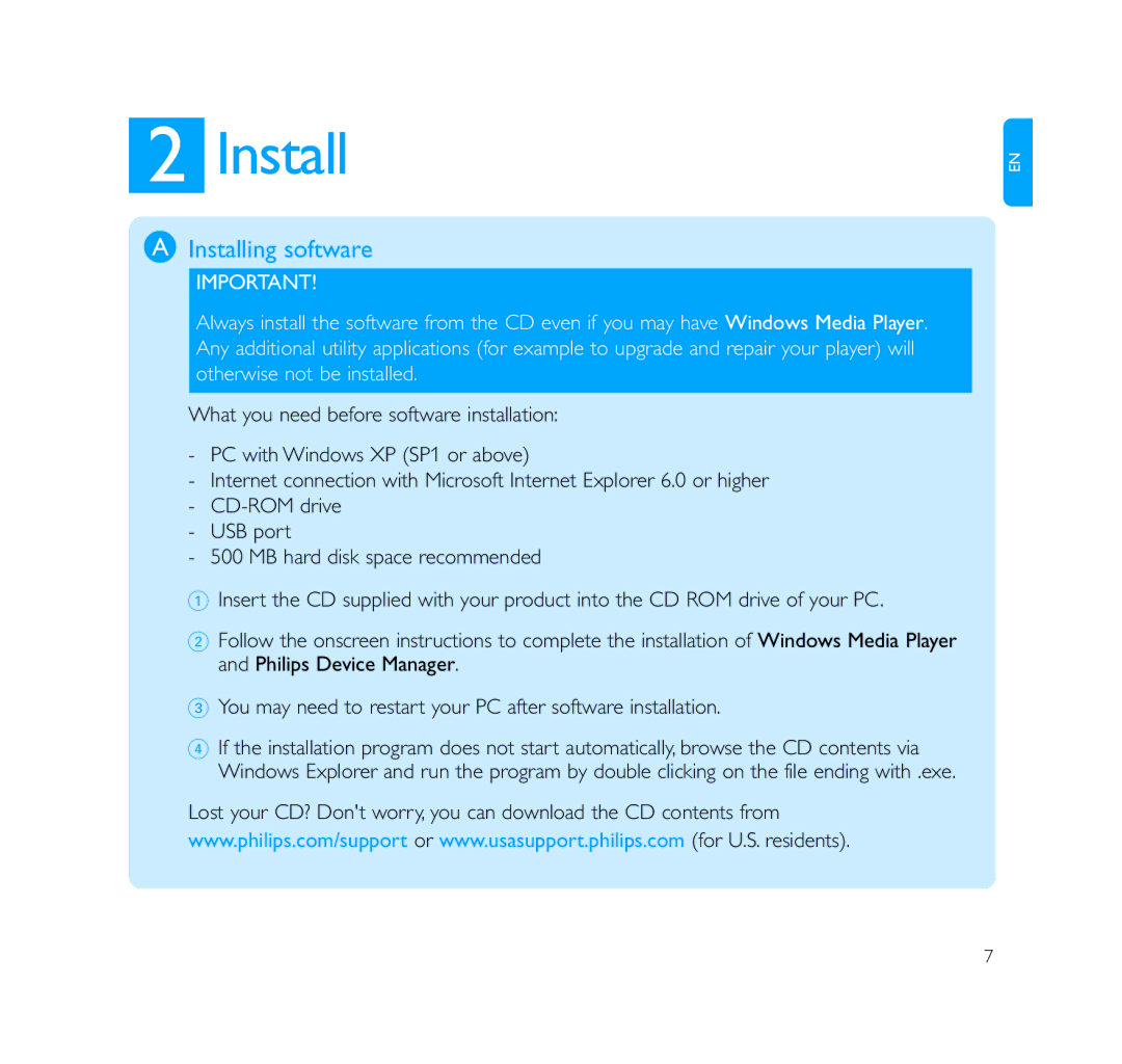 Philips PSS231 quick start Installing software 