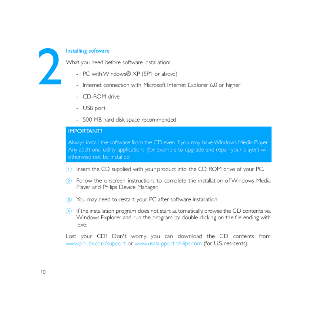 Philips PSS231 user manual 2Installing software 