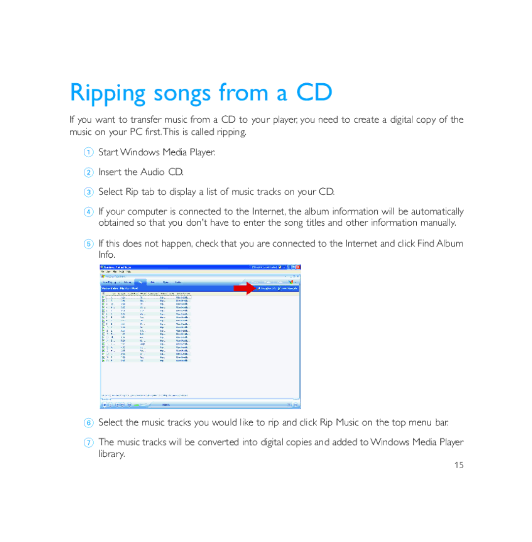 Philips PSS231 user manual Ripping songs from a CD 