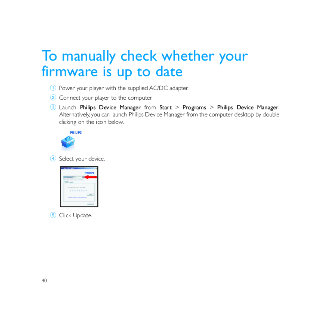 Philips PSS231 user manual To manually check whether your firmware is up to date 