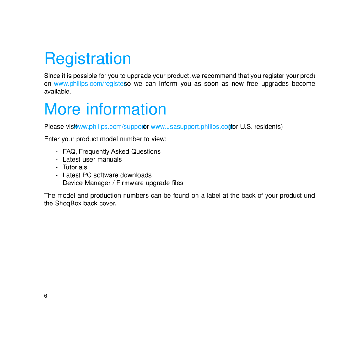 Philips PSS231 user manual Registration More information 