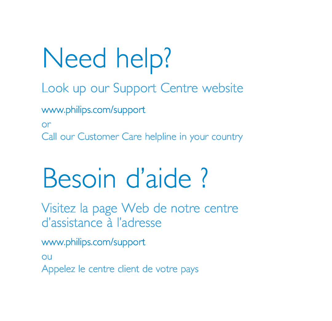 Philips PSS231 quick start Need help?, Besoin d’aide ?, Look up our Support Centre website 