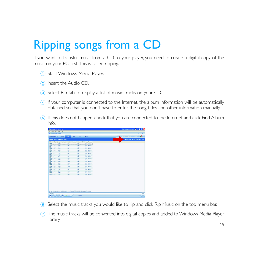 Philips PSS231 user manual Ripping songs from a CD 