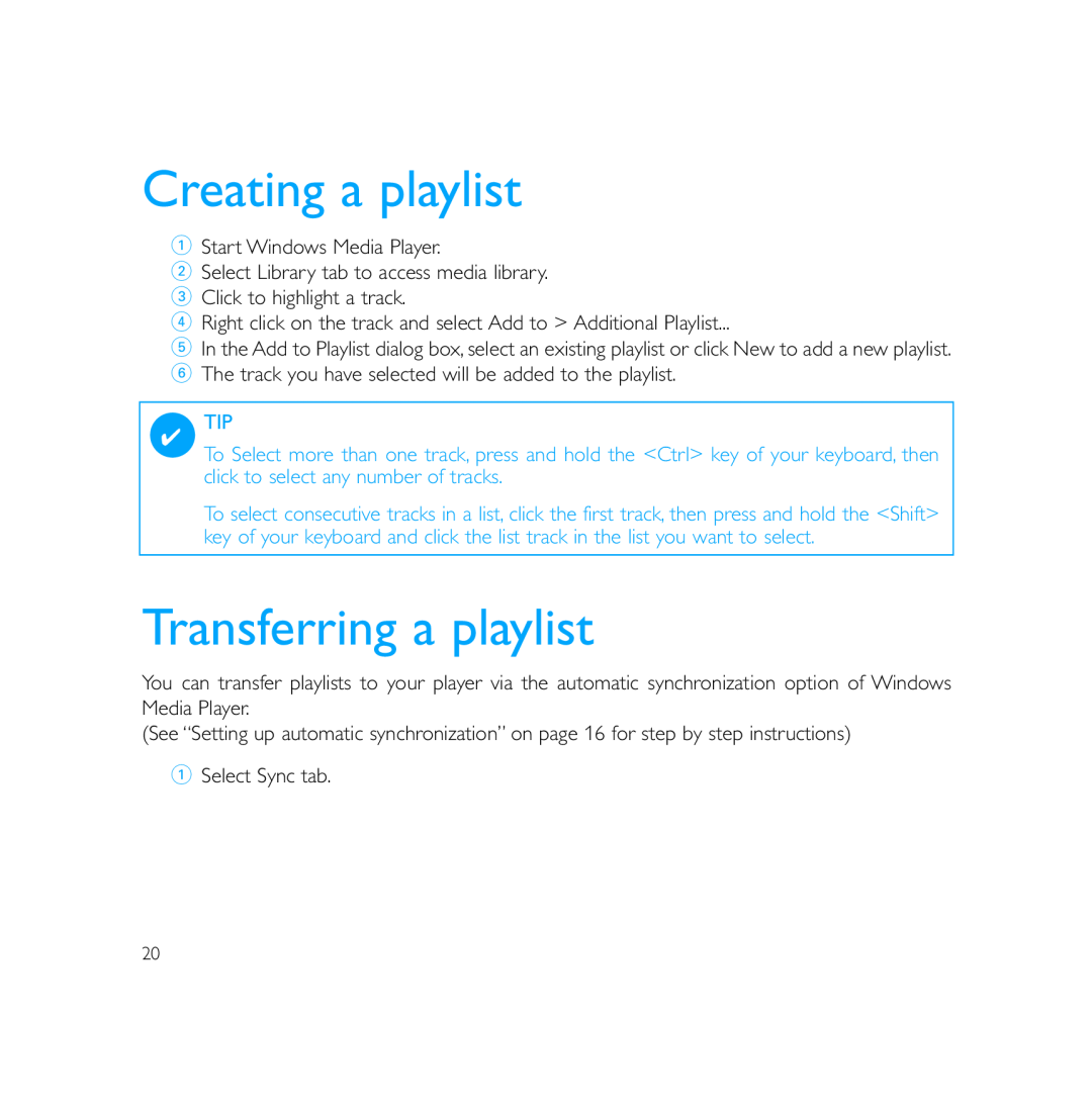 Philips PSS231 user manual Creating a playlist, Transferring a playlist 