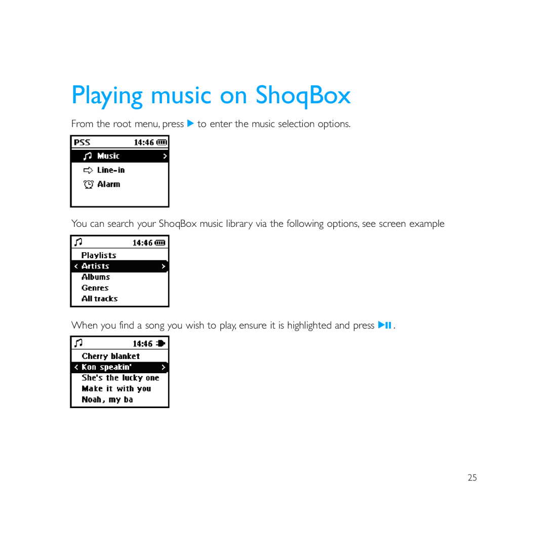 Philips PSS231 user manual Playing music on ShoqBox 