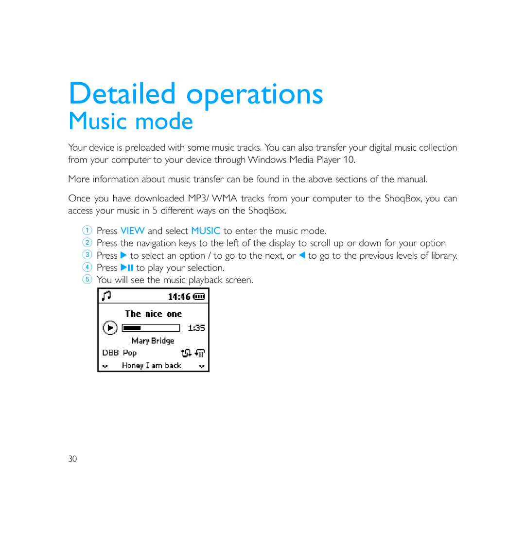 Philips PSS231 user manual Detailed operations, Music mode 