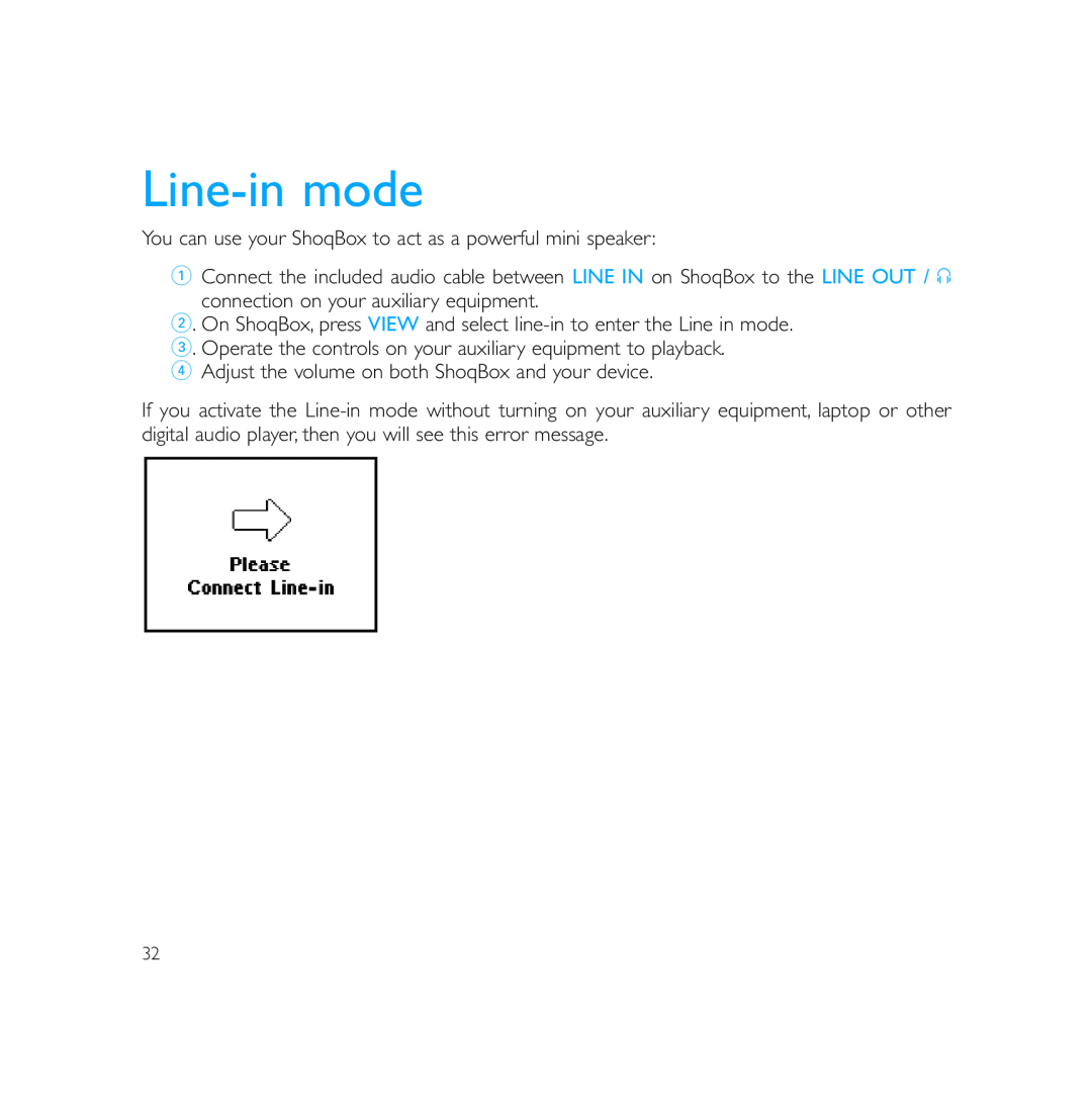 Philips PSS231 user manual Line-inmode 