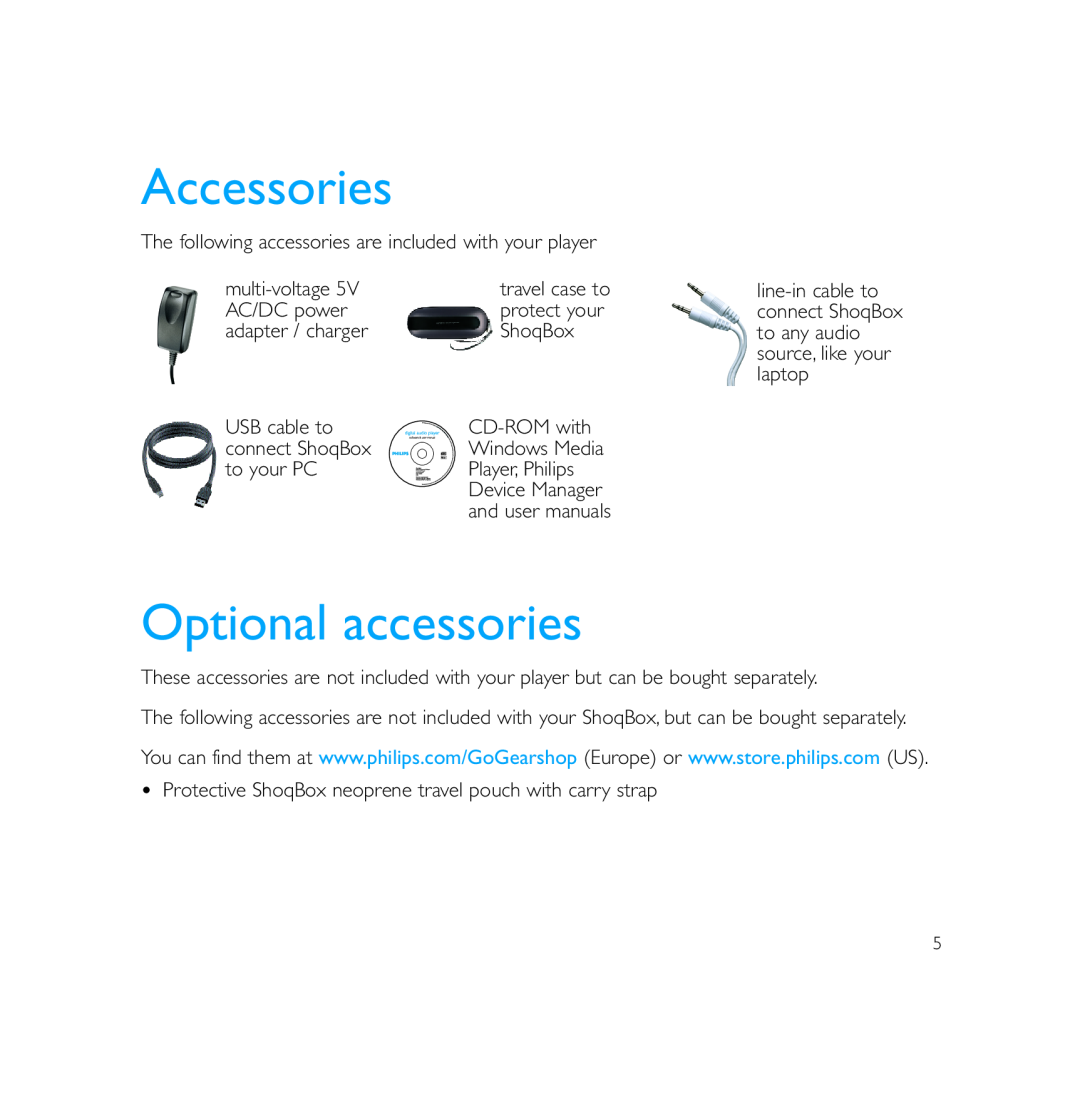 Philips PSS231 user manual Accessories, Optional accessories 